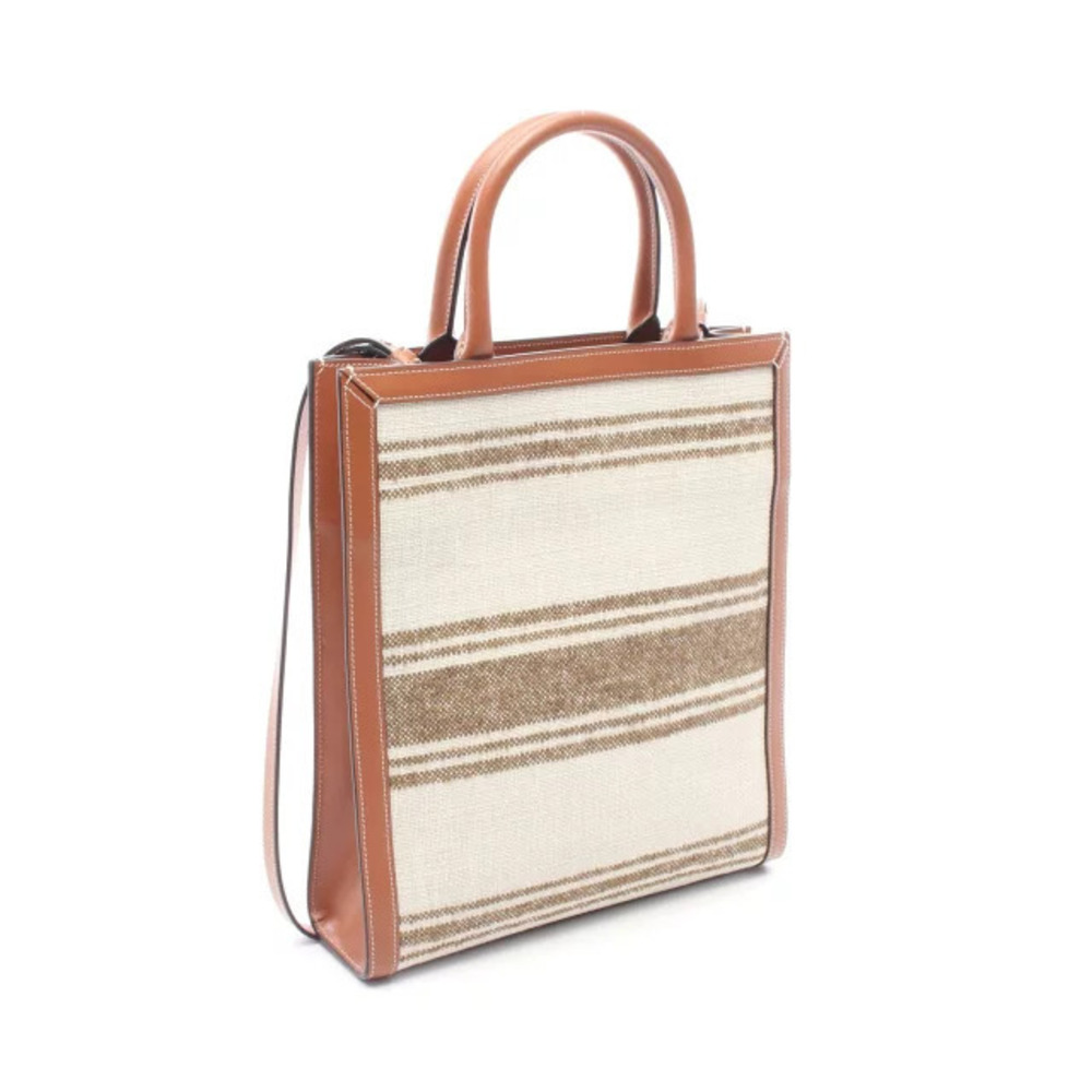 Celine Leather Tote Cabas Cream Vertical Bag Canvas Brown Beige Brown Tan